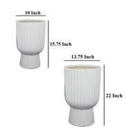 Keyan Accent Planter Set of 2, White Resin, Ribbed Design, Narrow Base -BM331076