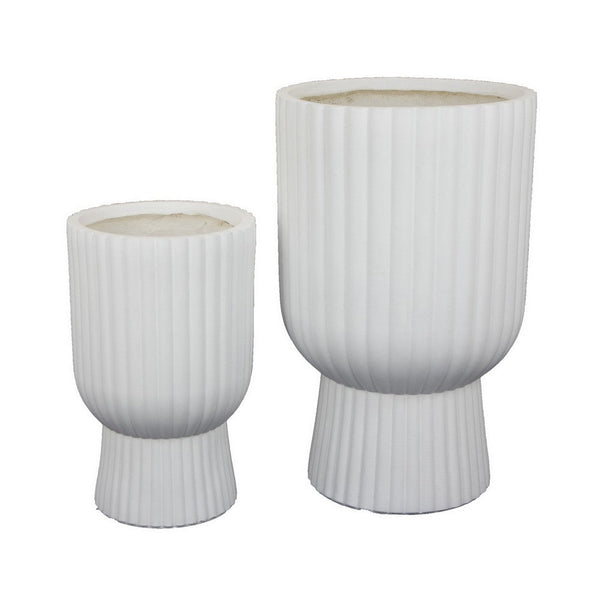 Keyan Accent Planter Set of 2, White Resin, Ribbed Design, Narrow Base -BM331076