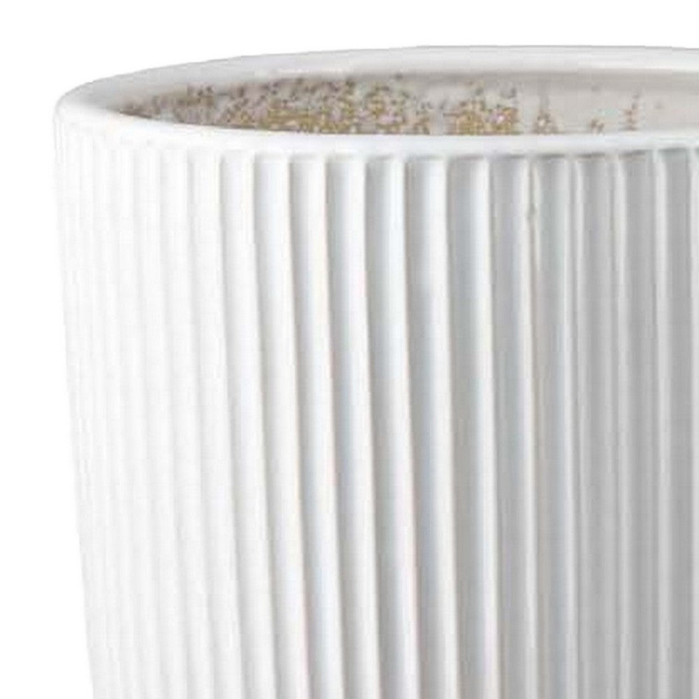 Lyna Accent Planter Set of 2, White Ceramic, Vertical Ribbed Texture -BM331077