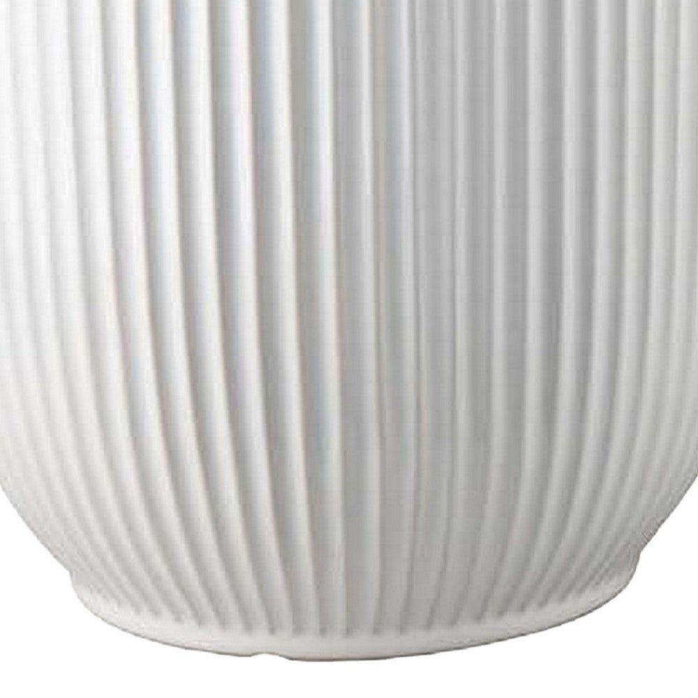 Lyna Accent Planter Set of 2, White Ceramic, Vertical Ribbed Texture -BM331077