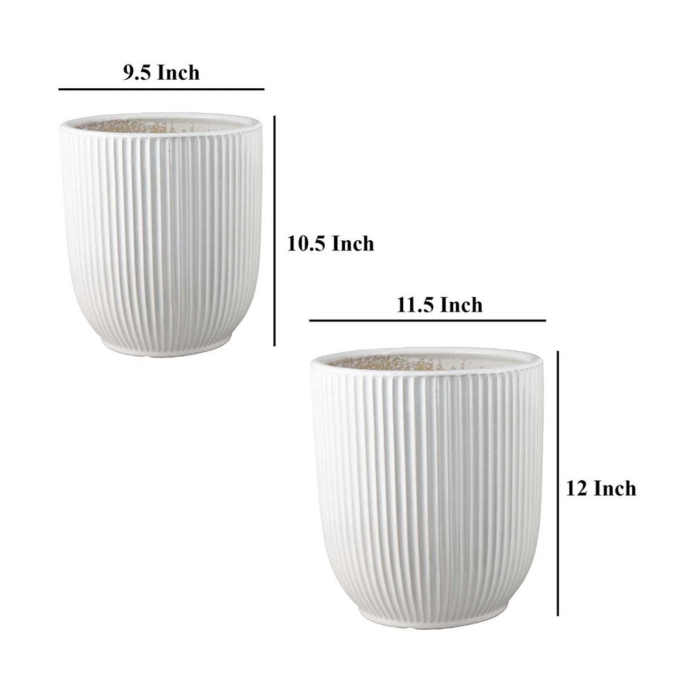 Lyna Accent Planter Set of 2, White Ceramic, Vertical Ribbed Texture -BM331077
