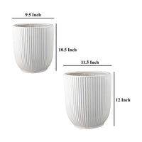 Lyna Accent Planter Set of 2, White Ceramic, Vertical Ribbed Texture -BM331077
