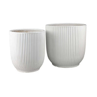Lyna Accent Planter Set of 2, White Ceramic, Vertical Ribbed Texture -BM331077