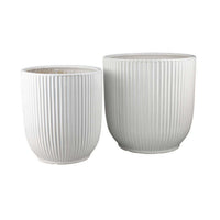 Lyna Accent Planter Set of 2, White Ceramic, Vertical Ribbed Texture -BM331077
