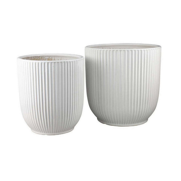 Lyna Accent Planter Set of 2, White Ceramic, Vertical Ribbed Texture -BM331077