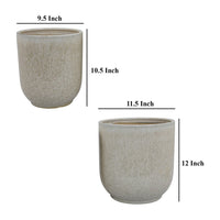 Lyna Accent Planter Set of 2, White Gray Ceramic Smooth Glossy Texture -BM331078