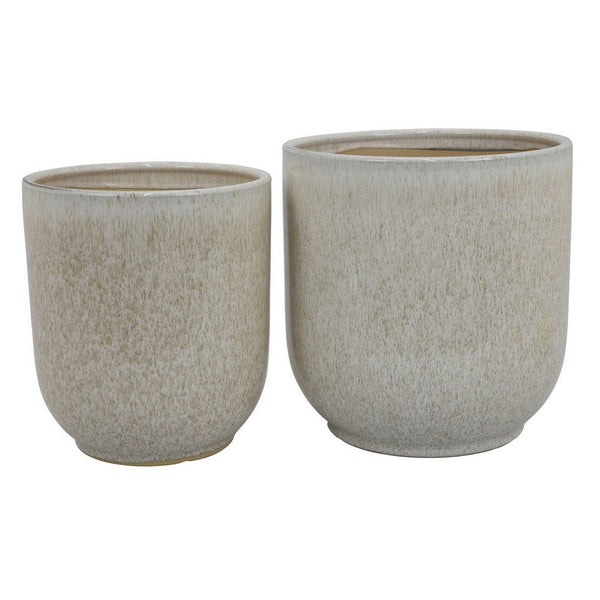 Lyna Accent Planter Set of 2, White Gray Ceramic Smooth Glossy Texture -BM331078