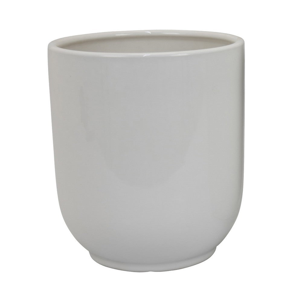 Lyna Accent Planter Set of 2, White Ceramic, Smooth Glossy Texture -BM331079