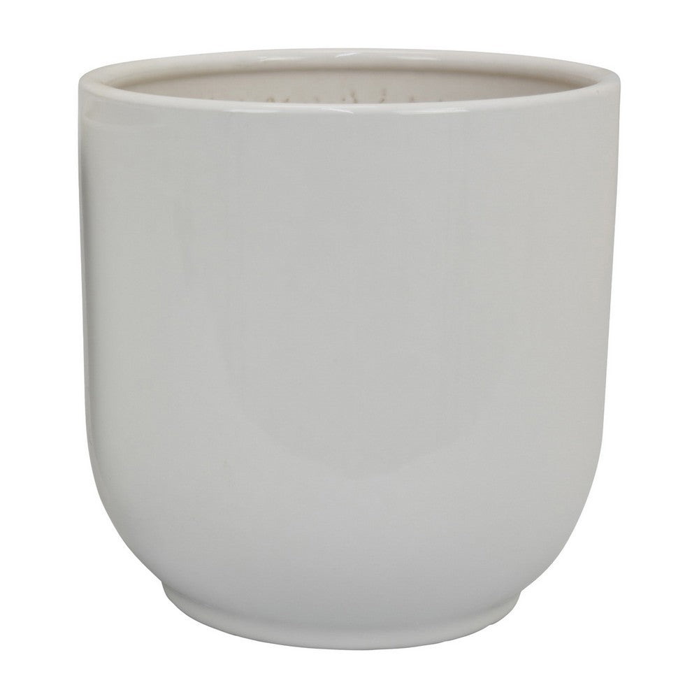 Lyna Accent Planter Set of 2, White Ceramic, Smooth Glossy Texture -BM331079