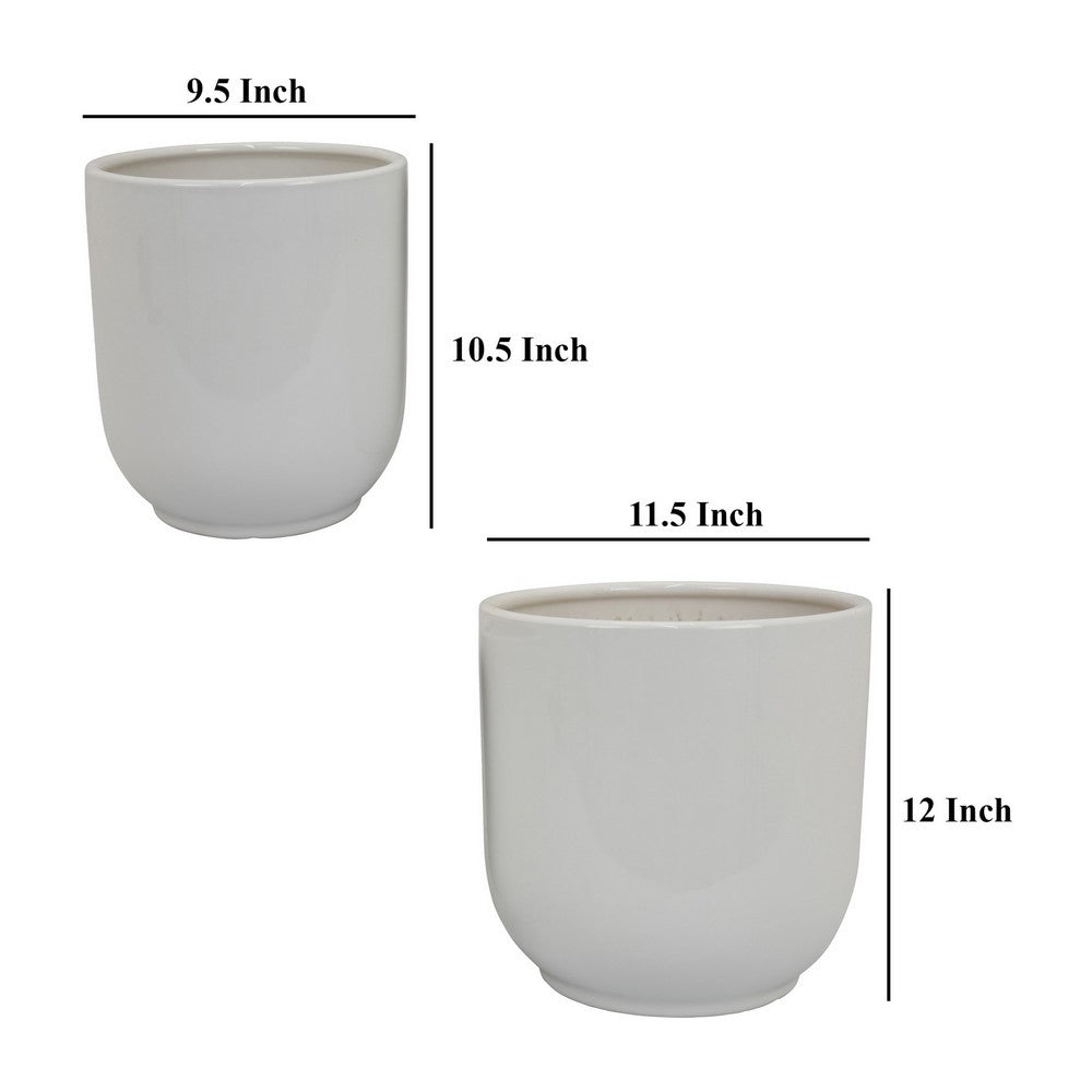 Lyna Accent Planter Set of 2, White Ceramic, Smooth Glossy Texture -BM331079