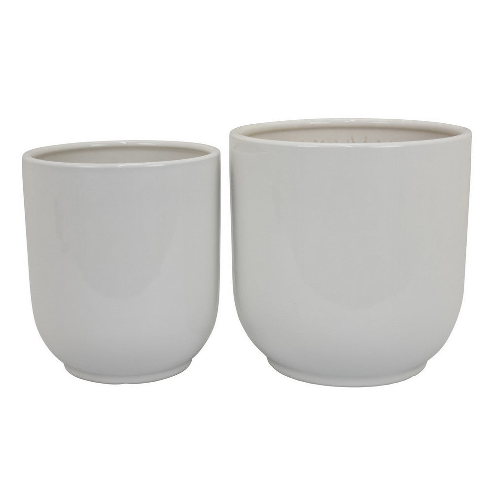 Lyna Accent Planter Set of 2, White Ceramic, Smooth Glossy Texture -BM331079