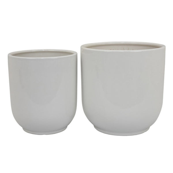 Lyna Accent Planter Set of 2, White Ceramic, Smooth Glossy Texture -BM331079