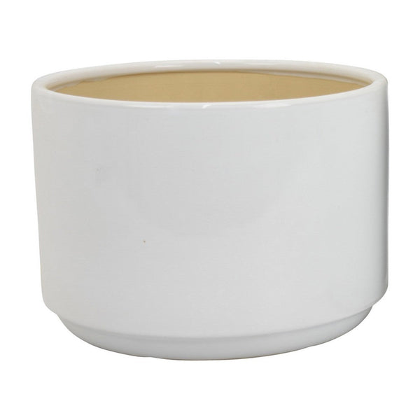 Accent Planter Set of 2, Wide Base, Modern Minimalist White Ceramic -BM331081