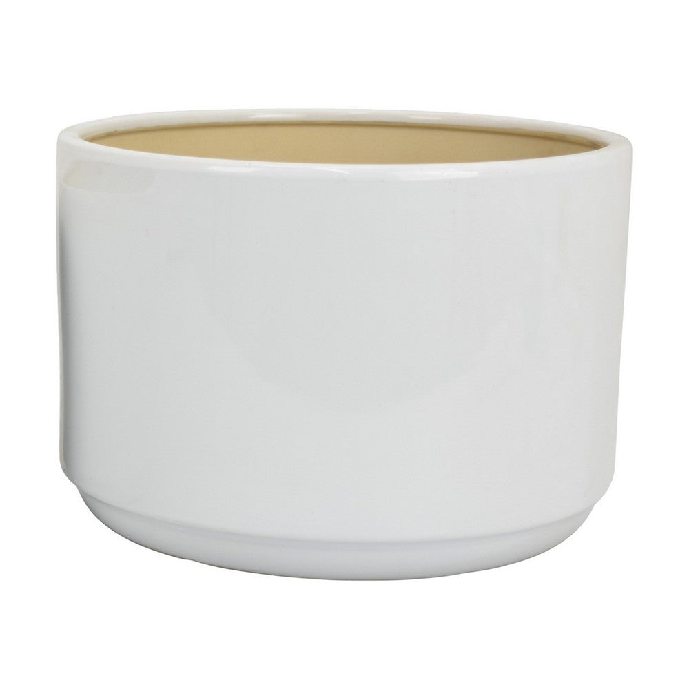 Accent Planter Set of 2, Wide Base, Modern Minimalist White Ceramic -BM331081