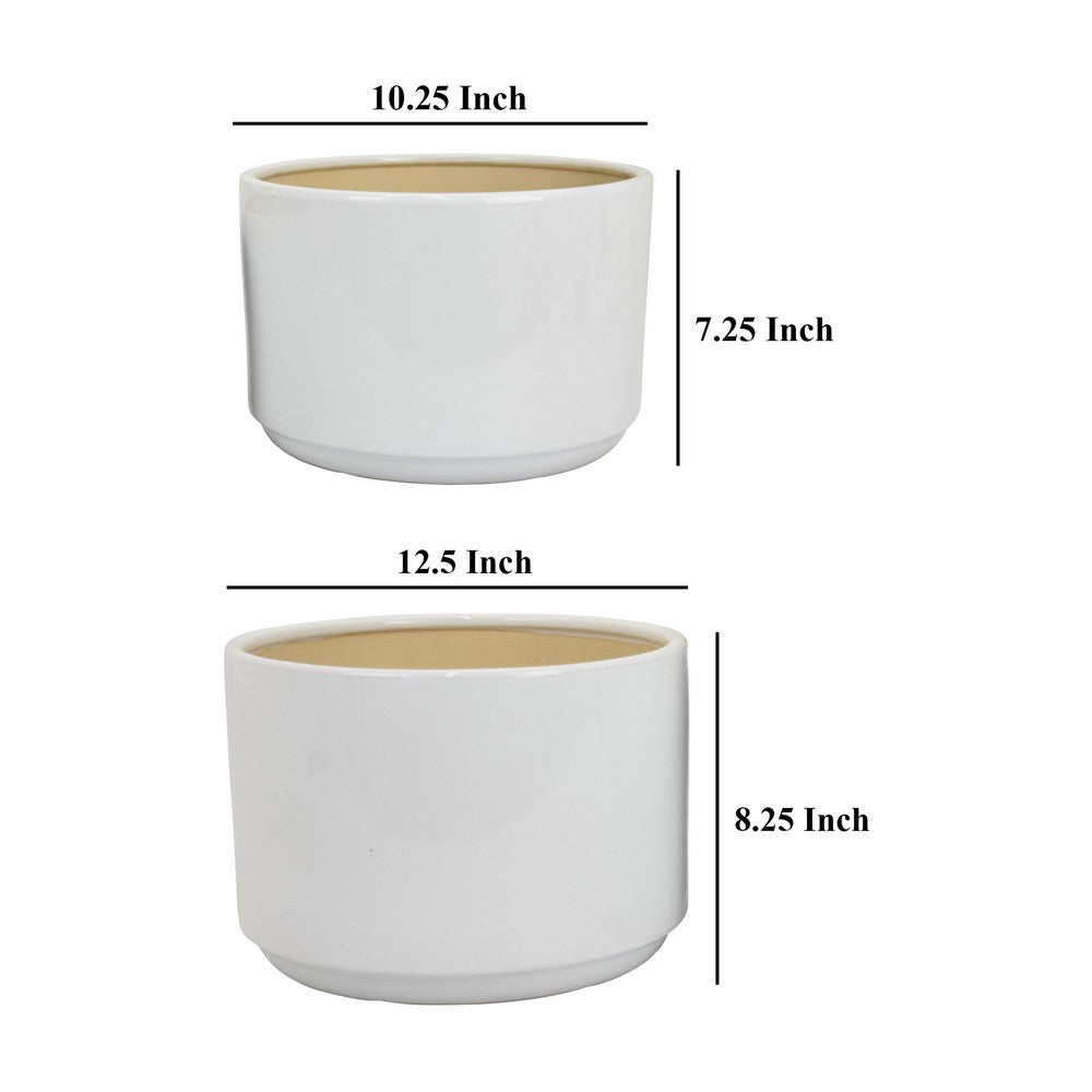 Accent Planter Set of 2, Wide Base, Modern Minimalist White Ceramic -BM331081