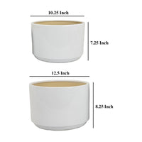 Accent Planter Set of 2, Wide Base, Modern Minimalist White Ceramic -BM331081
