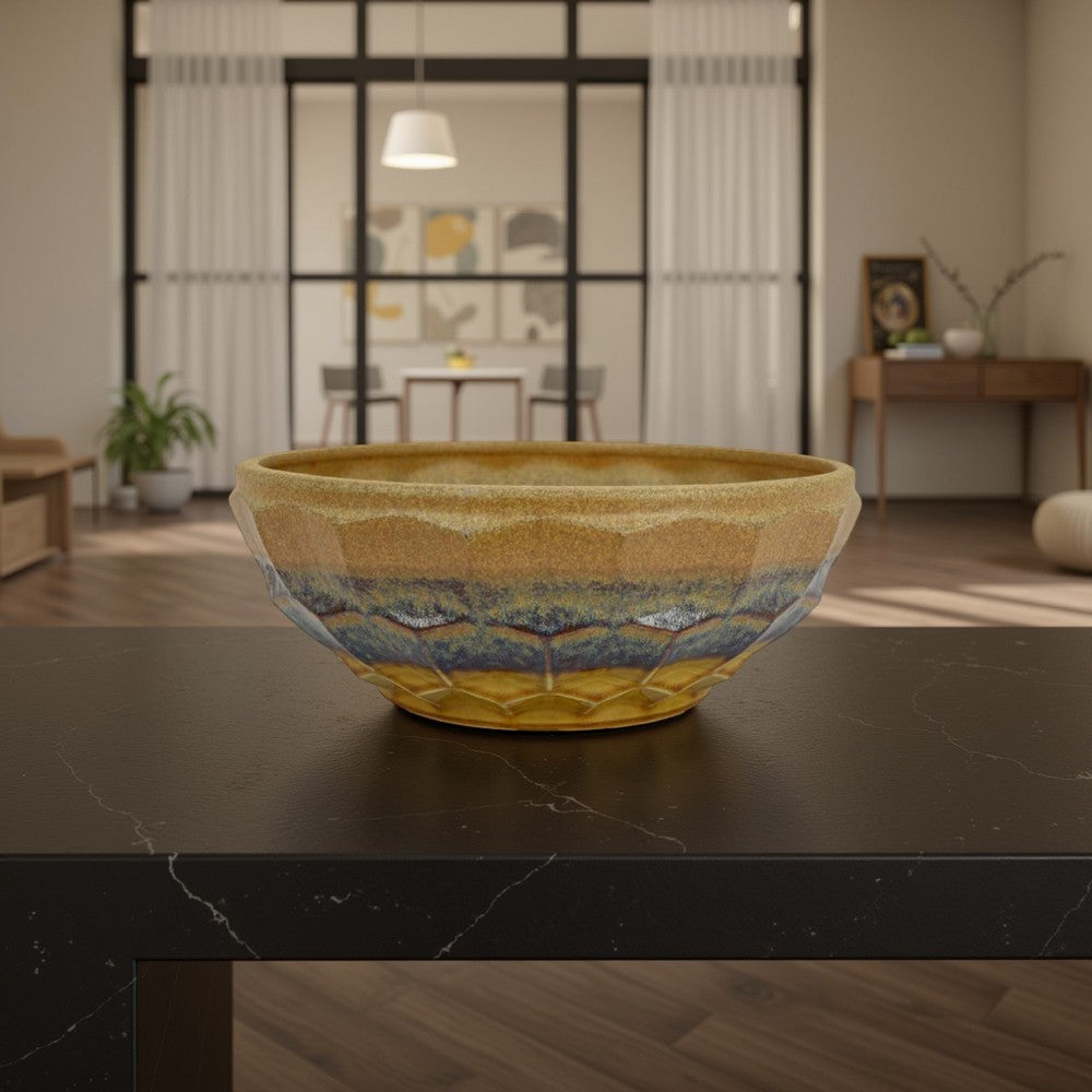 Lione Decorative Bowl, Glossy Brown and Gray Glazed Ceramic, 16 Inch -BM331082