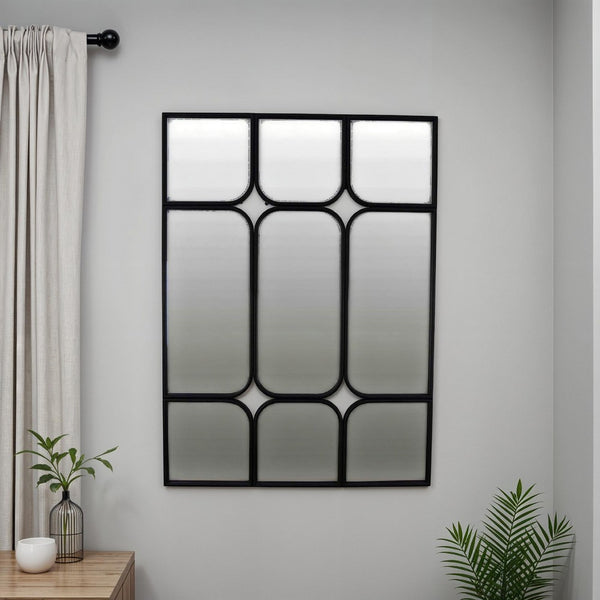 Doja Accent Mirror, Black Metal, 9 Panes with Rounded Corners, 28 x 38 -BM331085
