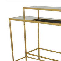Mihir Plant Stand Table Set of 2, Gold Metal, Sleek Clear Glass Tops -BM331087