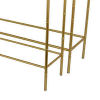 Mihir Plant Stand Table Set of 2, Gold Metal, Sleek Clear Glass Tops -BM331087