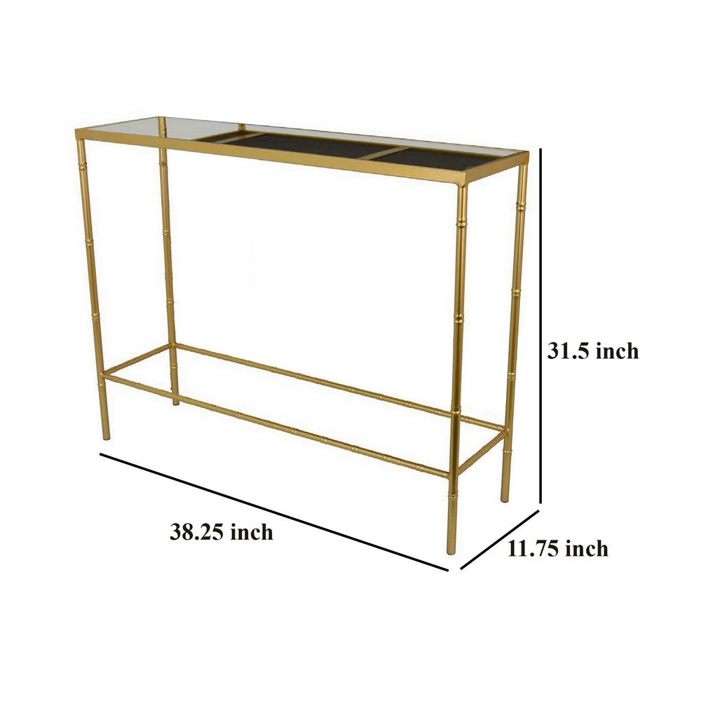 Mihir Plant Stand Table Set of 2, Gold Metal, Sleek Clear Glass Tops -BM331087