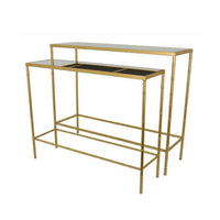 Mihir Plant Stand Table Set of 2, Gold Metal, Sleek Clear Glass Tops -BM331087