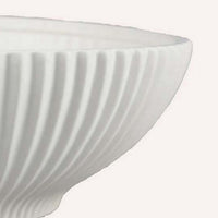Zinia Decorative Bowl, Glossy White Ceramic Fluted Texture, 13 Inch -BM331088