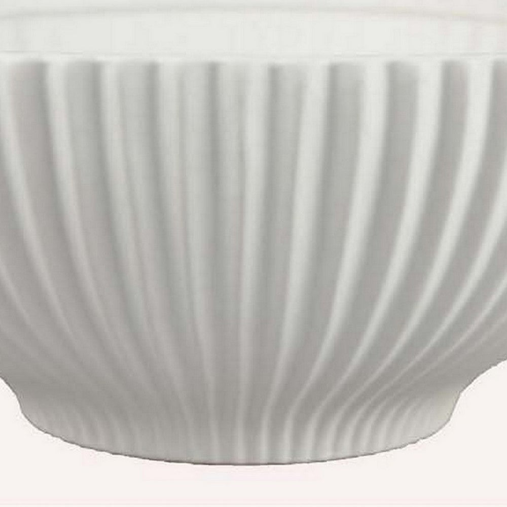 Zinia Decorative Bowl, Glossy White Ceramic Fluted Texture, 13 Inch -BM331088