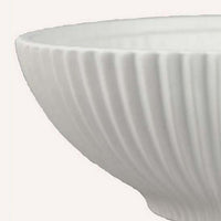 Zinia Decorative Bowl, Glossy White Ceramic Fluted Texture, 13 Inch -BM331088