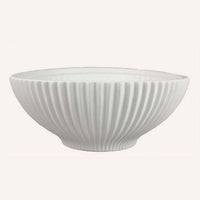 Zinia Decorative Bowl, Glossy White Ceramic Fluted Texture, 13 Inch -BM331088