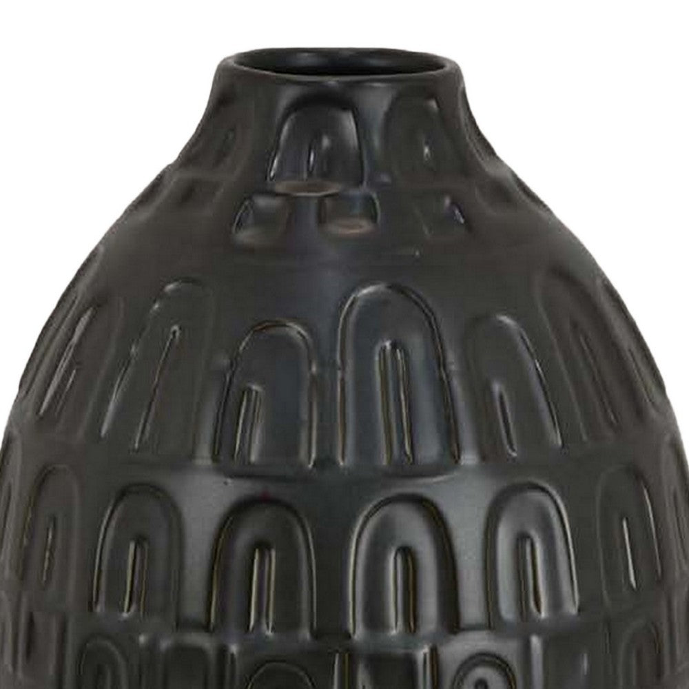 Sheena Vase, Black Ceramic, Narrow Mouth and Embossed Pattern, 17 Inch -BM331089