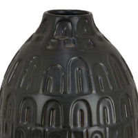 Sheena Vase, Black Ceramic, Narrow Mouth and Embossed Pattern, 17 Inch -BM331089