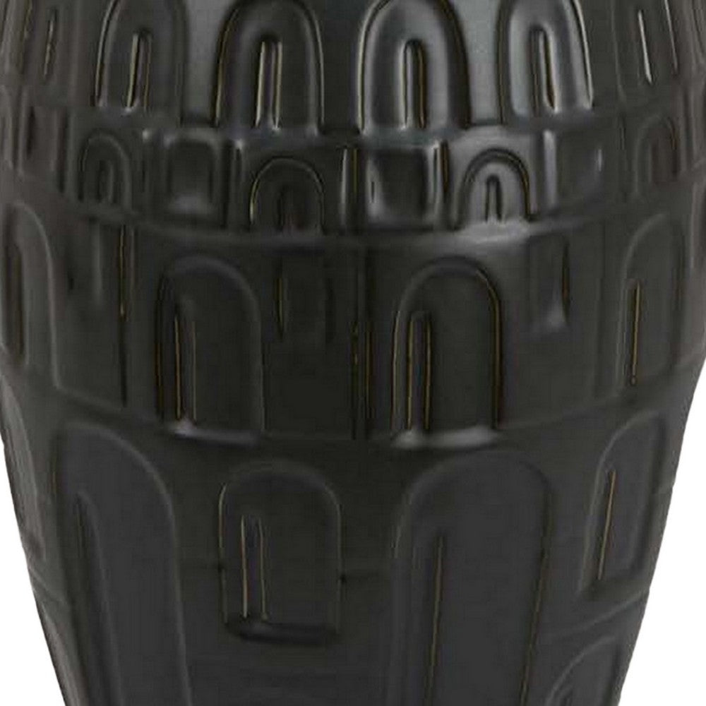 Sheena Vase, Black Ceramic, Narrow Mouth and Embossed Pattern, 17 Inch -BM331089