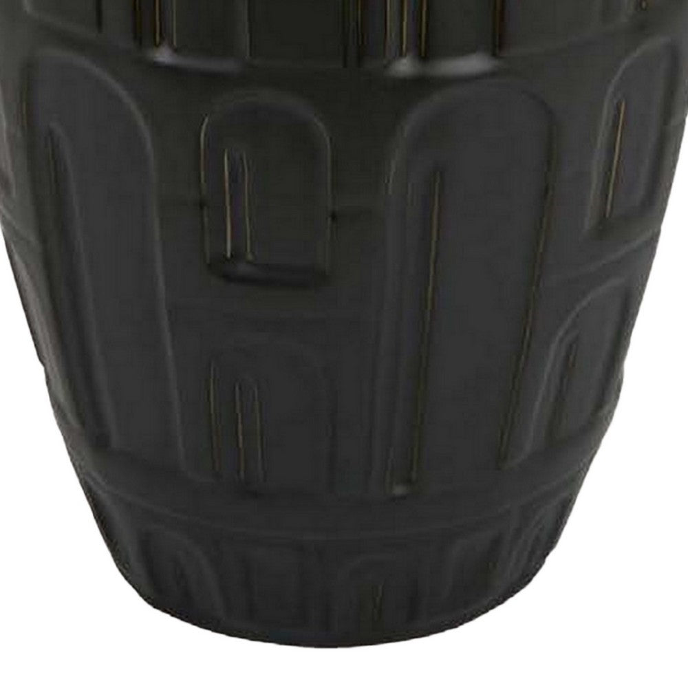Sheena Vase, Black Ceramic, Narrow Mouth and Embossed Pattern, 17 Inch -BM331089