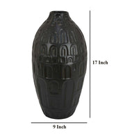 Sheena Vase, Black Ceramic, Narrow Mouth and Embossed Pattern, 17 Inch -BM331089