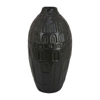 Sheena Vase, Black Ceramic, Narrow Mouth and Embossed Pattern, 17 Inch -BM331089