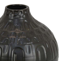Sheena Vase, Black Ceramic, Narrow Mouth and Embossed Pattern, 10 Inch -BM331090