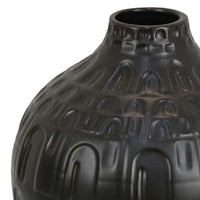 Sheena Vase, Black Ceramic, Narrow Mouth and Embossed Pattern, 10 Inch -BM331090