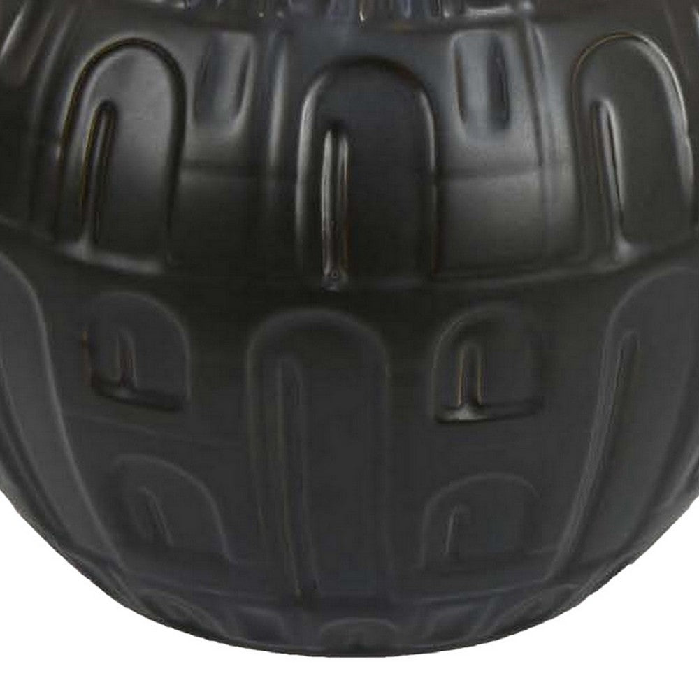Sheena Vase, Black Ceramic, Narrow Mouth and Embossed Pattern, 10 Inch -BM331090