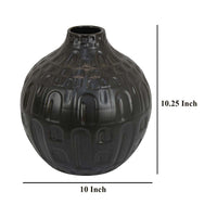 Sheena Vase, Black Ceramic, Narrow Mouth and Embossed Pattern, 10 Inch -BM331090