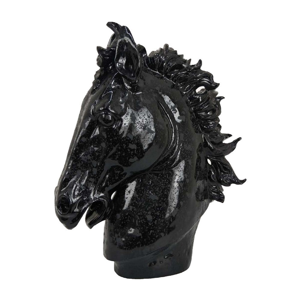 Alexis Horse Head Tabletop Sculpture, Detailed Black Resin, 25 Inch -BM331091