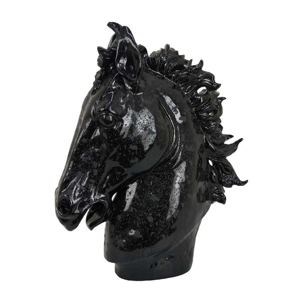 Alexis Horse Head Tabletop Sculpture, Detailed Black Resin, 25 Inch -BM331091