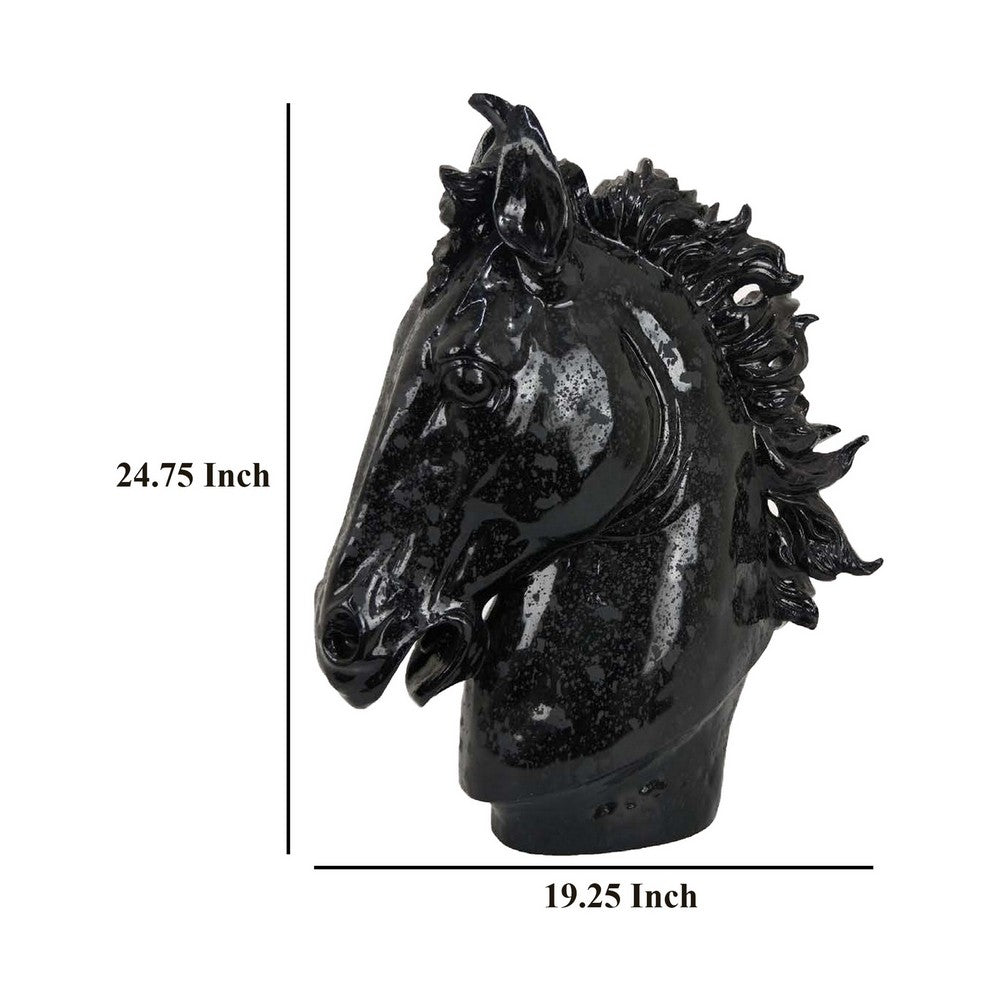 Alexis Horse Head Tabletop Sculpture, Detailed Black Resin, 25 Inch -BM331091