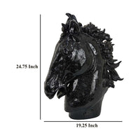 Alexis Horse Head Tabletop Sculpture, Detailed Black Resin, 25 Inch -BM331091