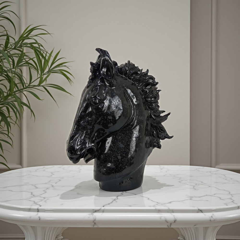 Alexis Horse Head Tabletop Sculpture, Detailed Black Resin, 25 Inch -BM331091