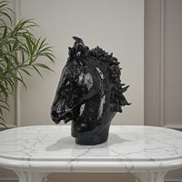 Alexis Horse Head Tabletop Sculpture, Detailed Black Resin, 25 Inch -BM331091