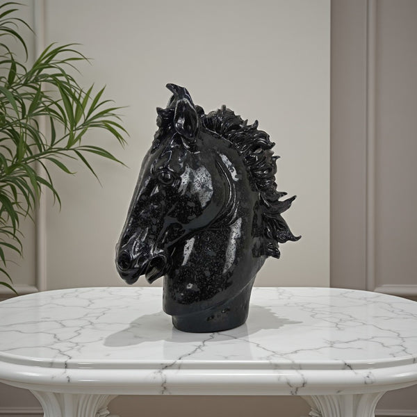 Alexis Horse Head Tabletop Sculpture, Detailed Black Resin, 25 Inch -BM331091