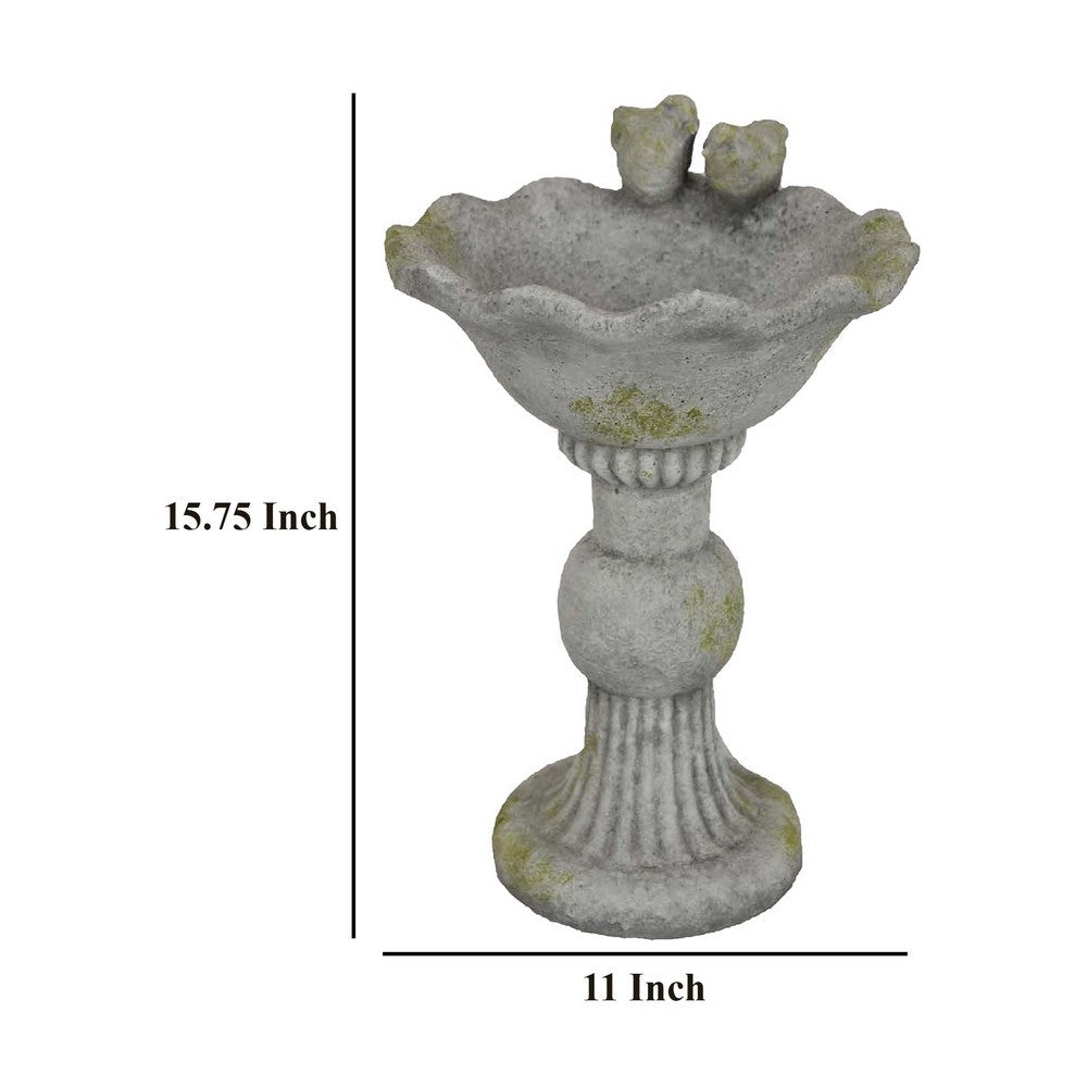 Ivina Bird Bath Feeder, Gray and Green, Cute Decorative, 16 Inch -BM331093