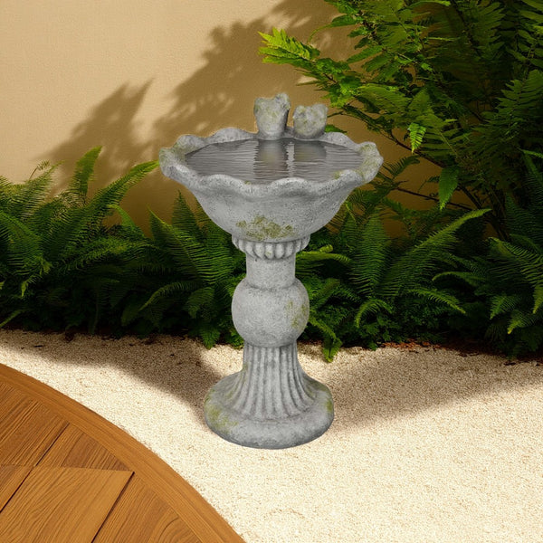 Ivina Bird Bath Feeder, Gray and Green, Cute Decorative, 16 Inch -BM331093