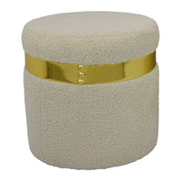 Akasa Ottoman with Storage Set of 2, Tan Brown Fabric with Gold Trim -BM331097